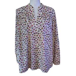 Lands End Size M 10 12 Popover Top Blouse Chicken Print Farm Homestead